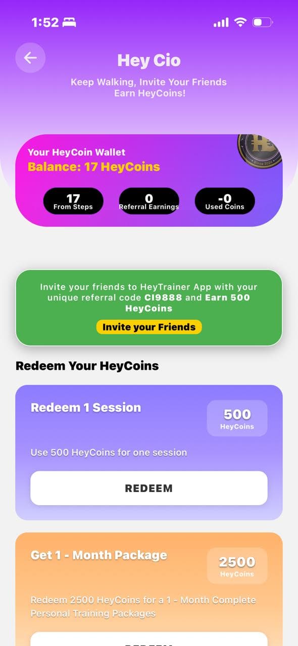 Hey Trainer HeyCoin screen