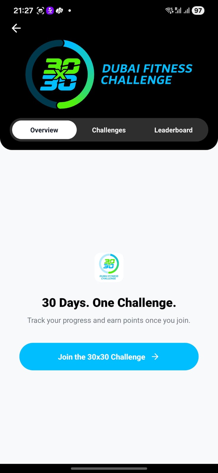 Hey Trainer app showing how to join the DFC 30x30 Challenge